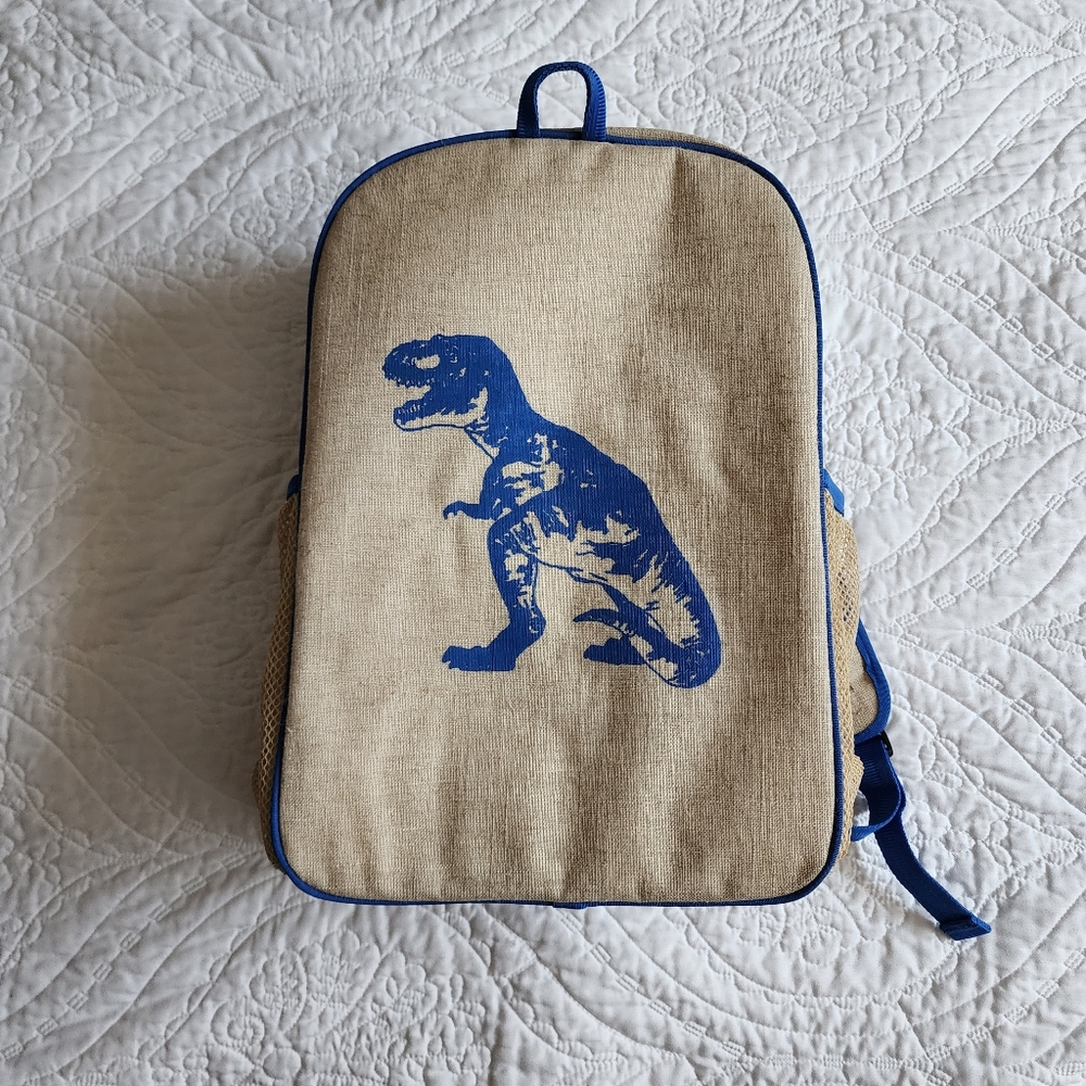 Blue and Tan Canvas Like T Rex Dinosaur Backback